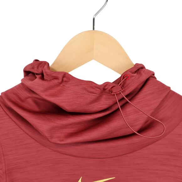 Nike Glam Metallic Hooded Funnel Neck Pullover Long Sleeve Red Gold Size Small - Picture 6 of 11